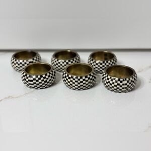 Set 6 Black White Checker Napkin Rings Brass Inlay Mackenzie Childs Style